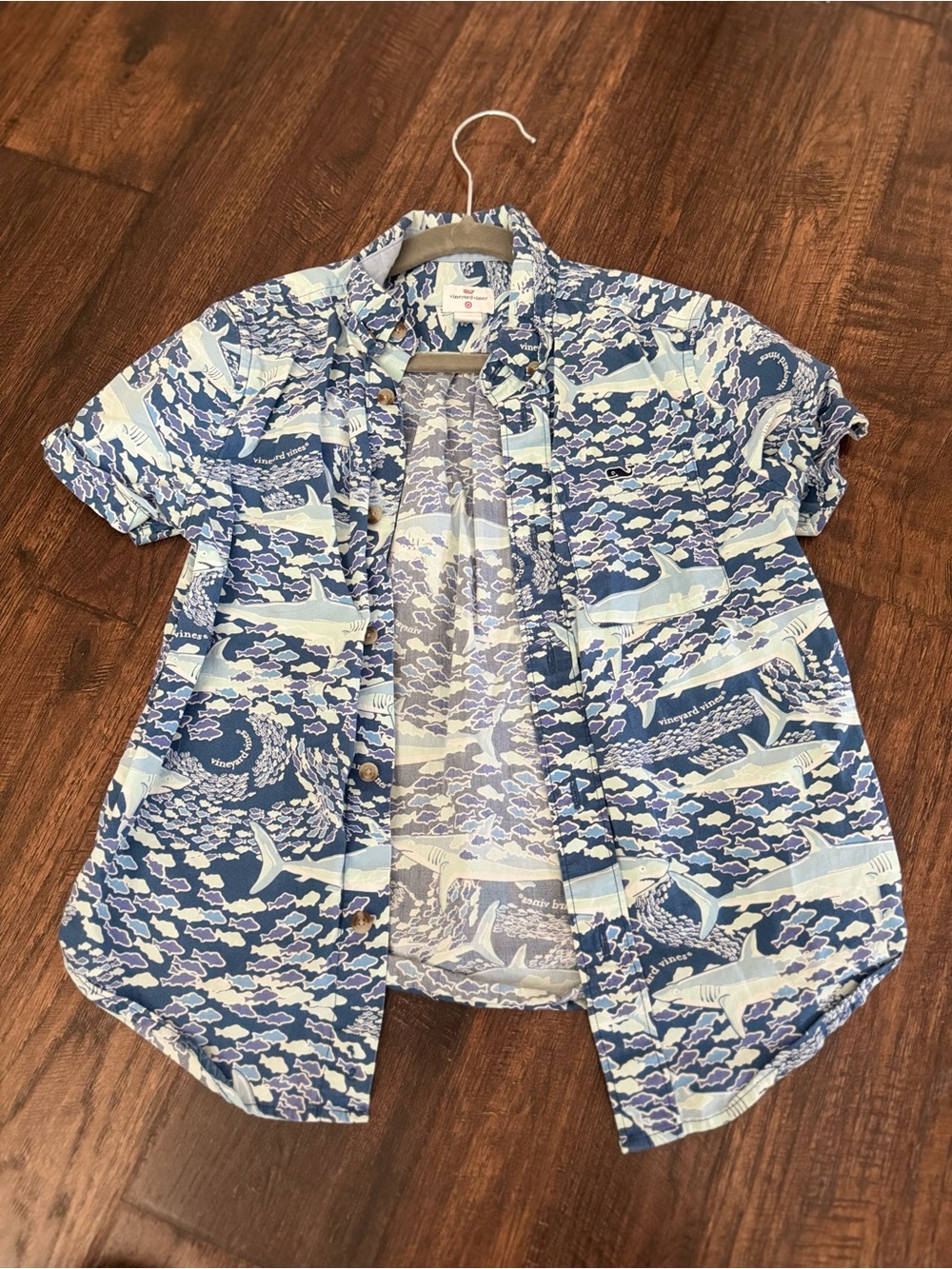 Boys Short-Sleeve Shark Print Button Down Shirt - Blue